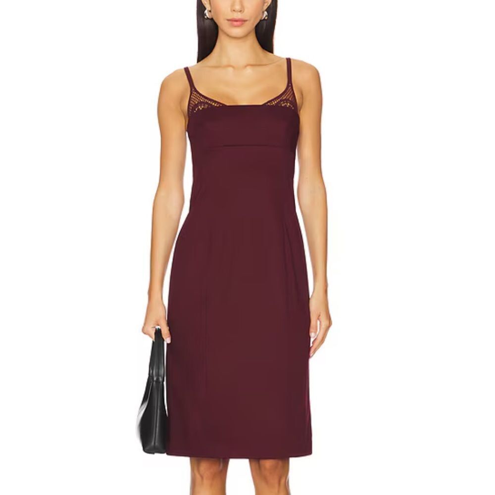 CLEA Arlet Dress Cabernet
Burgundy Lace Midi Dress crochet sheath Revolve $545 S